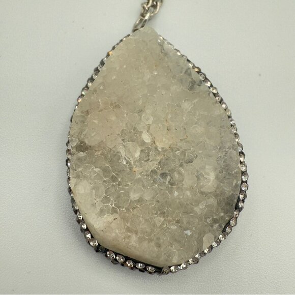 Natural White Druzy Quartz Pendant Necklace - Picture 5 of 16